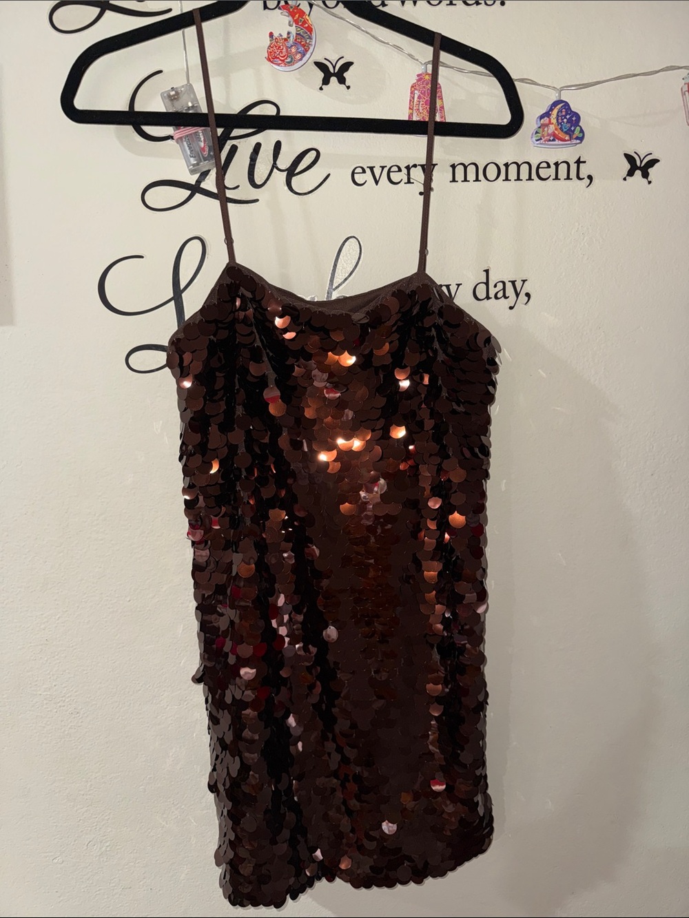 a new day Bronze Sequin Spaghetti Strap Mini Dress
